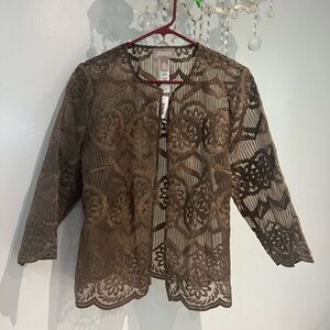Chico's  Lace Sheer Open Front Jacket Bolero Mint! Size 2 (large)
